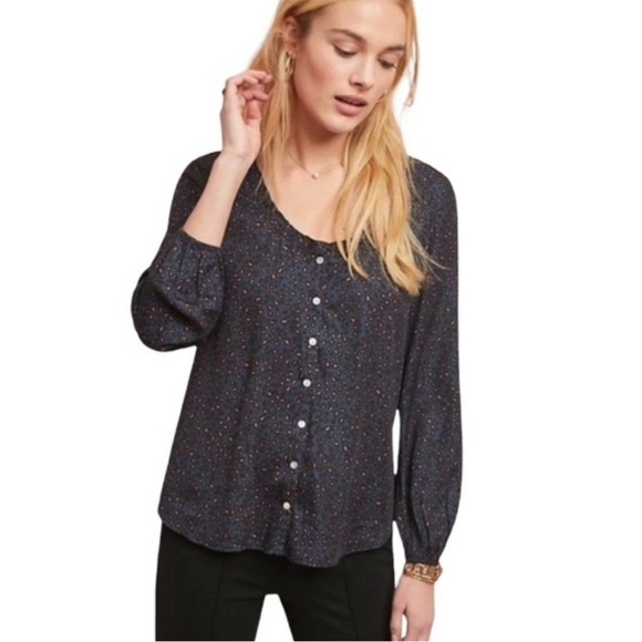 •Anthropologie Dolan• Marilyn Leopard Print Long Sleeve Blouse - Size Small - Picture 3 of 10